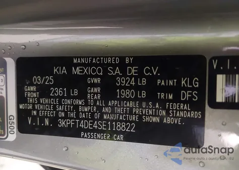 2025 Kia K4 Lxs z USA, uszkodzony, nr VIN 3KPFT4DE4SE118822